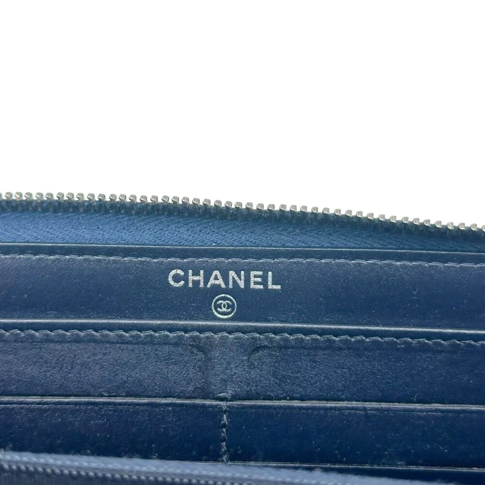 Chanel Blue Denim Matelasse Print Zip-Around Long Wallet - Picture 3 of 7